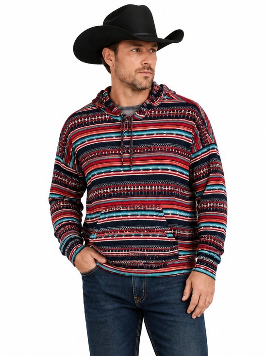 Rock & Roll Denim Other - Rock & Roll Denim Aztec Red Blue Striped Lightweight Hooded Pullover Size XL